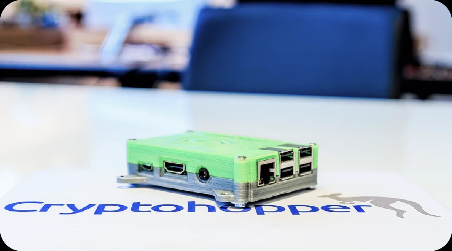A picture of a 3D printed raspberry pi case. Aka, the first Cryptohopper.
